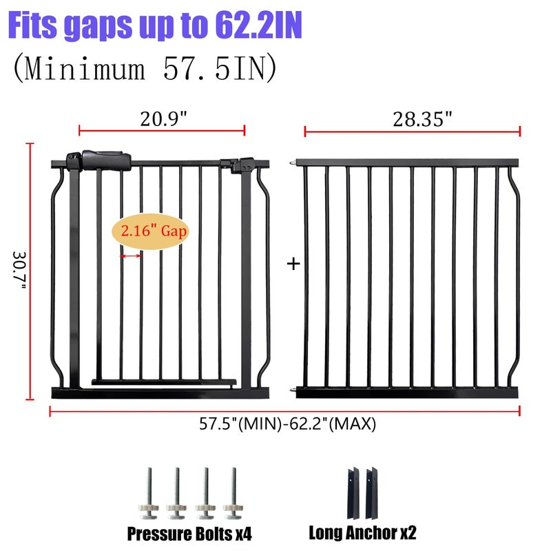 Vothco Extra Wide 57.5-62 Inch Large Baby Gates for Stairs, Doorways - No Drilling, Pressure Mounted Pet Gates for Kids & Dogs - Image 2